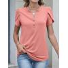 imageANRABESS Womens Petal Short Sleeve Henley Shirts Summer 2026 V Neck Dressy Casual Blouses Spring Business Work Tunic TopsCoral
