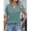 imageANRABESS Womens Petal Short Sleeve Henley Shirts Summer 2026 V Neck Dressy Casual Blouses Spring Business Work Tunic TopsGray Green