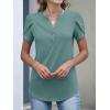 imageANRABESS Womens Petal Short Sleeve Henley Shirts Summer 2026 V Neck Dressy Casual Blouses Spring Business Work Tunic TopsGray Green