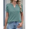 imageANRABESS Womens Petal Short Sleeve Henley Shirts Summer 2026 V Neck Dressy Casual Blouses Spring Business Work Tunic TopsGray Green