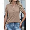 imageANRABESS Womens Petal Short Sleeve Henley Shirts Summer 2026 V Neck Dressy Casual Blouses Spring Business Work Tunic TopsKhaki