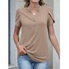 imageANRABESS Womens Petal Short Sleeve Henley Shirts Summer 2026 V Neck Dressy Casual Blouses Spring Business Work Tunic TopsKhaki