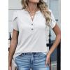 imageANRABESS Womens Petal Short Sleeve Henley Shirts Summer 2026 V Neck Dressy Casual Blouses Spring Business Work Tunic TopsWhite