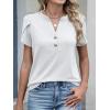 imageANRABESS Womens Petal Short Sleeve Henley Shirts Summer 2026 V Neck Dressy Casual Blouses Spring Business Work Tunic TopsWhite