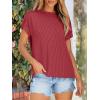imageANRABESS Womens Short Sleeve Crewneck Shirts Ribbed Knit High Low Hem T Shirt 2026 Summer Spring Casual Tops Trendy ClothesRed