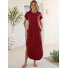 imageANRABESS Womens Summer Maxi Dress 2026 Casual Short Sleeve Loose Split WrinkleFree Beach Vacation Long Sundress with PocketsDark Red