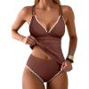 imageANRABESS Womens Tankini Set Two Piece Swimsuit Tummy Control V Neck Top Bathing Suit High Waisted Color Block Swimwear 2026Brown