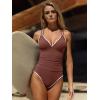 imageANRABESS Womens Tankini Set Two Piece Swimsuit Tummy Control V Neck Top Bathing Suit High Waisted Color Block Swimwear 2026Brown