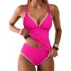 imageANRABESS Womens Tankini Set Two Piece Swimsuit Tummy Control V Neck Top Bathing Suit High Waisted Color Block Swimwear 2026Hot Pink