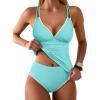 imageANRABESS Womens Tankini Set Two Piece Swimsuit Tummy Control V Neck Top Bathing Suit High Waisted Color Block Swimwear 2026Mint Green