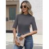 imageANRABESS Womens Tops Mock Neck Half Sleeve Shirts Ribbed Knit Slim Fit Basic Tee 2026 Summer Fall Dressy Casual TShirtsDeep Grey