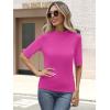 imageANRABESS Womens Tops Mock Neck Half Sleeve Shirts Ribbed Knit Slim Fit Basic Tee 2026 Summer Fall Dressy Casual TShirtsHot Pink