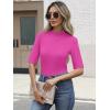 imageANRABESS Womens Tops Mock Neck Half Sleeve Shirts Ribbed Knit Slim Fit Basic Tee 2026 Summer Fall Dressy Casual TShirtsHot Pink