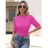 imageANRABESS Womens Tops Mock Neck Half Sleeve Shirts Ribbed Knit Slim Fit Basic Tee 2026 Summer Fall Dressy Casual TShirtsHot Pink