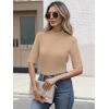 imageANRABESS Womens Tops Mock Neck Half Sleeve Shirts Ribbed Knit Slim Fit Basic Tee 2026 Summer Fall Dressy Casual TShirtsLight Khaki