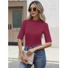 imageANRABESS Womens Tops Mock Neck Half Sleeve Shirts Ribbed Knit Slim Fit Basic Tee 2026 Summer Fall Dressy Casual TShirtsWine Red