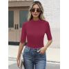 imageANRABESS Womens Tops Mock Neck Half Sleeve Shirts Ribbed Knit Slim Fit Basic Tee 2026 Summer Fall Dressy Casual TShirtsWine Red