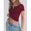 imageANRABESS Womens Tops Short Sleeve Henley Shirts 2026 Summer Ribbed Slim Fit Basic Casual Tee Blouse Trendy Spring ClothingDeep Red