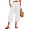 imageANRABESS Capris Pants for Women Summer Casual Loose Flowy High Waisted Smocked Palazzo 2026 Lounge Beach Cropped TrousersWhite