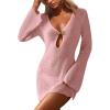 imageANRABESS Women Beach Cover Ups 2026 Summer Crochet Knit Swimwear Mesh Bathing Suit Hollow Out Dress Swimsuit Vacation ClothesPink
