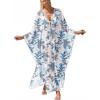 imageANRABESS Women Kaftan Moo Moos Dresses Floral Batwing Sleeve V Neck Beach Swimsuit Cover Up Caftan Maxi DressBlue Leaves