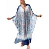 imageANRABESS Women Kaftan Moo Moos Dresses Floral Batwing Sleeve V Neck Beach Swimsuit Cover Up Caftan Maxi DressBlue White Floral