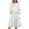 imageANRABESS Women Long Sleeve Midi Dress Crewneck 2025 Fall Fashion Casual Flowy ALine Long Dresses Vacation Outfit with PocketFloral White