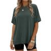 imageANRABESS Women Oversized Waffle Knit TShirts Summer Casual Short Sleeve Tunic Tops Side Spilt Tee Shirts 2026 Trendy ClothesArmy Green