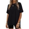 imageANRABESS Women Oversized Waffle Knit TShirts Summer Casual Short Sleeve Tunic Tops Side Spilt Tee Shirts 2026 Trendy ClothesBlack