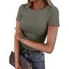 imageANRABESS Women Short Sleeve Crewneck Ribbed Knit Slim Fitted Shirts Summer Tops Basic Tee Casual 2026 Spring Outfits ClothesArmy Green
