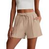imageANRABESS Women Shorts 2026 Summer Casual High Waist Drawstring Elevated Seams Loose Soft Sweat Lounge Shorts with PocketsAlmond