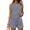 imageANRABESS Womens 2 Piece Outfits Striped Summer Casual Sleeveless Tank Top Matching Shorts Lounge Sets Beach Vacation ClothesNavy Blue White Plaid
