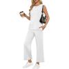 imageANRABESS Womens 2 Piece Outfits Summer Beach Vacation Clothes Spring Travel Airport Casual Wide Leg Pants Lounge SetsWhite