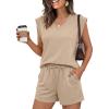 imageANRABESS Womens 2 Piece Short Sets 2026 Summer Casual Cap Sleeve Shirts Matching Lounge Outfits Travel Beach Vacation ClothesAlmond