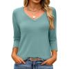 imageANRABESS Womens 34 Length Sleeve Top V Neck Summer TShirts Basic Tee 2026 Fall Casual Loose Fit Tunic Shirts Work BlouseGray Green