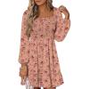 imageANRABESS Womens Long Lantern Sleeve Square Neck Dress Smocked Tiered High Waist Ruffle Flowy Swing 2026 Spring Short DressesPrint Rose Pink