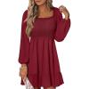 imageANRABESS Womens Long Lantern Sleeve Square Neck Dress Smocked Tiered High Waist Ruffle Flowy Swing 2026 Spring Short DressesRed