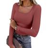imageANRABESS Womens Long Sleeve Shirts Scoop Neck Ribbed Knit Slim Fitted Tops Casual Basic Tee 2025 Fall Fashion Outfits ClothesBrick Red
