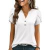 imageANRABESS Womens Petal Short Sleeve Henley Shirts Summer 2026 V Neck Dressy Casual Blouses Spring Business Work Tunic TopsWhite