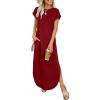 imageANRABESS Womens Summer Maxi Dress 2026 Casual Short Sleeve Loose Split WrinkleFree Beach Vacation Long Sundress with PocketsDark Red