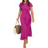 imageANRABESS Womens Summer Maxi Dress Casual Crew Neck Tie Waist Split WrinkleFree Fit Long Fashion Vacation Dresses 2026 SpringHot Pink