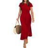 imageANRABESS Womens Summer Maxi Dress Casual Crew Neck Tie Waist Split WrinkleFree Fit Long Fashion Vacation Dresses 2026 SpringRed