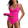 imageANRABESS Womens Tankini Set Two Piece Swimsuit Tummy Control V Neck Top Bathing Suit High Waisted Color Block Swimwear 2026Hot Pink