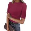 imageANRABESS Womens Tops Mock Neck Half Sleeve Shirts Ribbed Knit Slim Fit Basic Tee 2026 Summer Fall Dressy Casual TShirtsWine Red