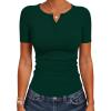 imageANRABESS Womens Tops Short Sleeve Henley Shirts 2026 Summer Ribbed Slim Fit Basic Casual Tee Blouse Trendy Spring ClothingDeep Green
