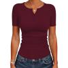 imageANRABESS Womens Tops Short Sleeve Henley Shirts 2026 Summer Ribbed Slim Fit Basic Casual Tee Blouse Trendy Spring ClothingDeep Red