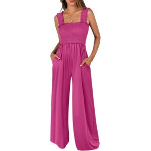 imageANRABESS Jumpsuits for Women Dressy Casual Smocked Sleeveless Wide Leg Longe Rompers One Piece 2026 Summer Vacation OutfitsHot Pink