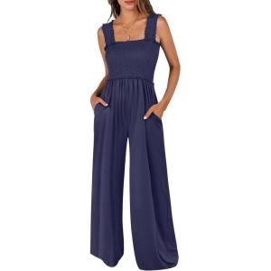 imageANRABESS Jumpsuits for Women Dressy Casual Smocked Sleeveless Wide Leg Longe Rompers One Piece 2026 Summer Vacation OutfitsNavy Blue