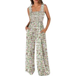 imageANRABESS Jumpsuits for Women Dressy Casual Smocked Sleeveless Wide Leg Longe Rompers One Piece 2026 Summer Vacation OutfitsPink Yellow Floral