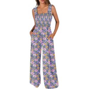 imageANRABESS Jumpsuits for Women Dressy Casual Smocked Sleeveless Wide Leg Longe Rompers One Piece 2026 Summer Vacation OutfitsPurple Flora